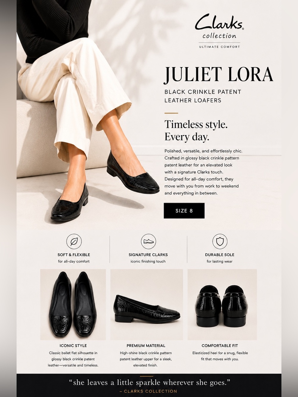 Clarks Juliet Lora Black Patent Leather Loafers Workwear Preppy The Collection 8